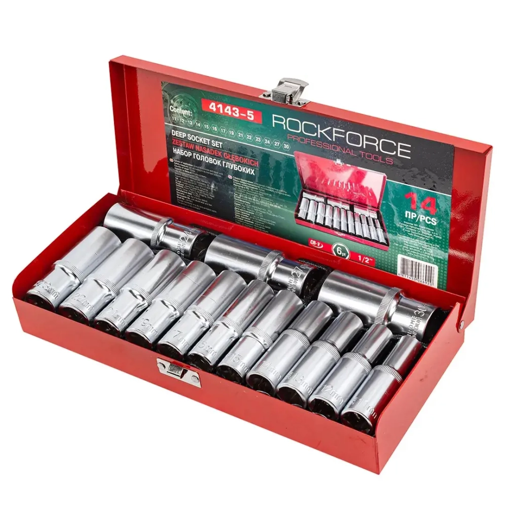 Набор головок глубоких 14пр. 1/2''в мет.кейсе RockForce RF-4143-5