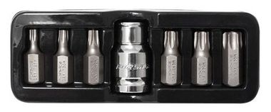 Набор бит TORX с отверстием и битодержателем,7пр.1/2''(L:30мм,Т25,Т30,Т40,Т45,Т50,Т55), в ложементе Forsage F-4074TH