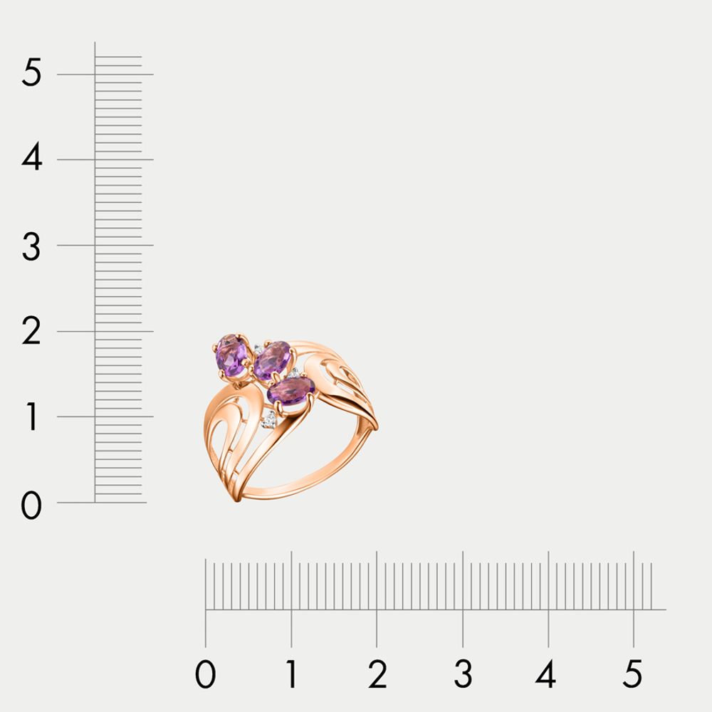 Кольцо для женщин с фианитами и аметистами из розового золота 585 пробы (арт. 73119200-Ам)