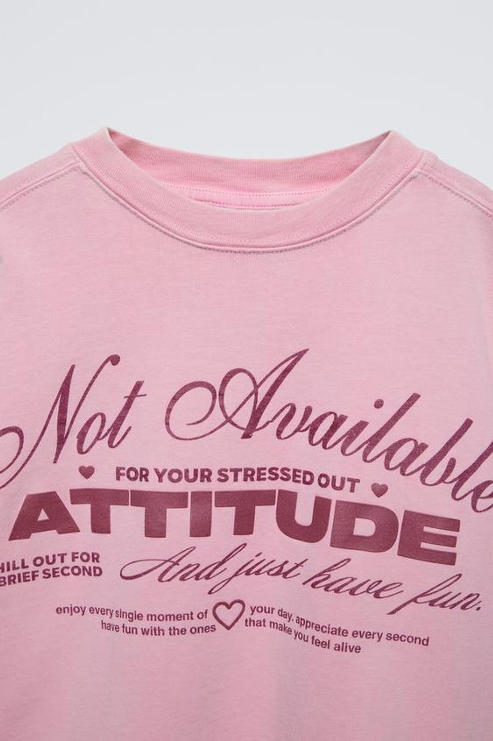 ZARA ФУТБОЛКА С ЭФФЕКТОМ ПОТЕРТОСТИ И НАДПИСЬЮ, РОЗОВЫЙ