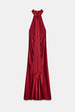ZARA АТЛАСНОЕ ПЛАТЬЕ ХАЛТЕР — ZW COLLECTION, КРАСНЫЙ