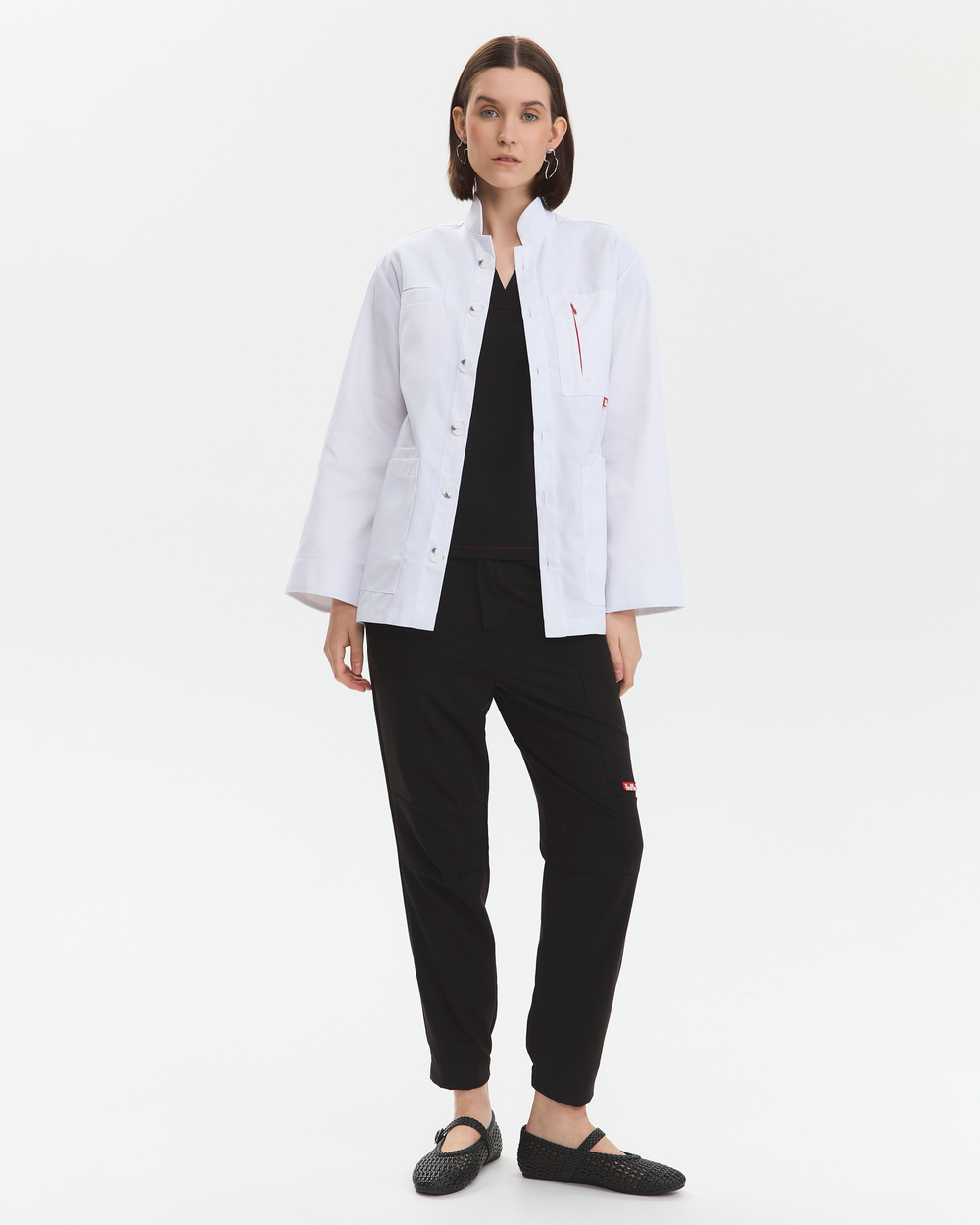 Халат укороченный медицинский унисекс Френч, белый