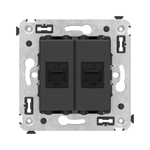 Компьютерная розетка RJ-45 без шторки в стену, кат.5е двойная, "Avanti", "Черный матовый"