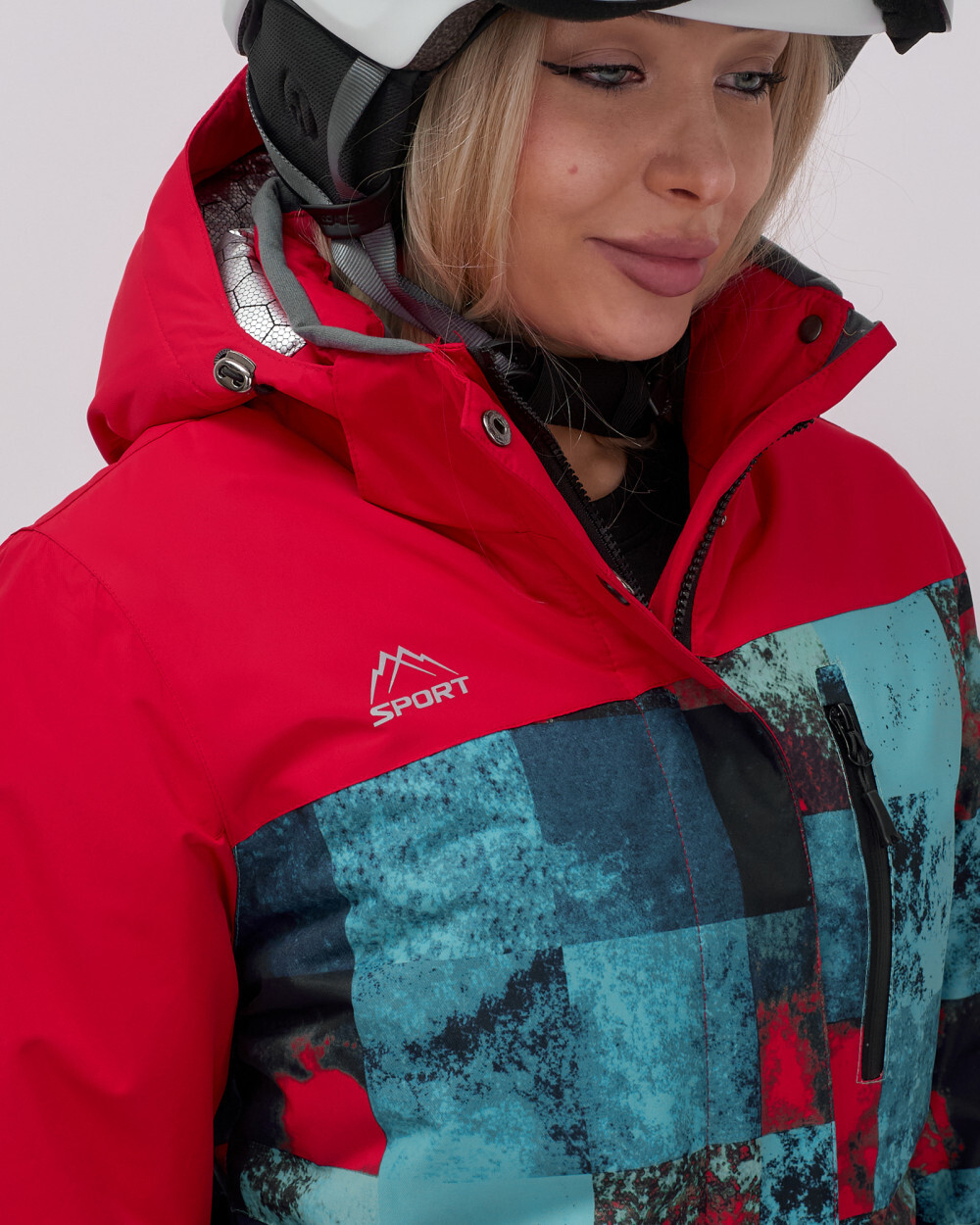 Горнолыжный костюм женский зимний красного цвета 02395Kr