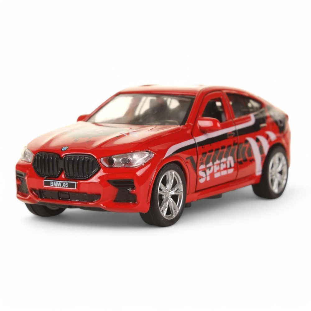 Модель ин. мет. "BMW X6 спорт" 12см, двери, багаж, красный, в коробка (Технопарк)