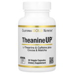 California Gold Nutrition, TheanineUP™, L-теанин, кофеин, какао и матча, 60 растительных капсул