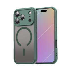 Полупрозрачный матовый чехол с MagSafe для iPhone 17 Pro, усиленные боковые рамки зеленого цвета