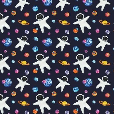 Космонавт и планеты на темном фоне День Космонавтики