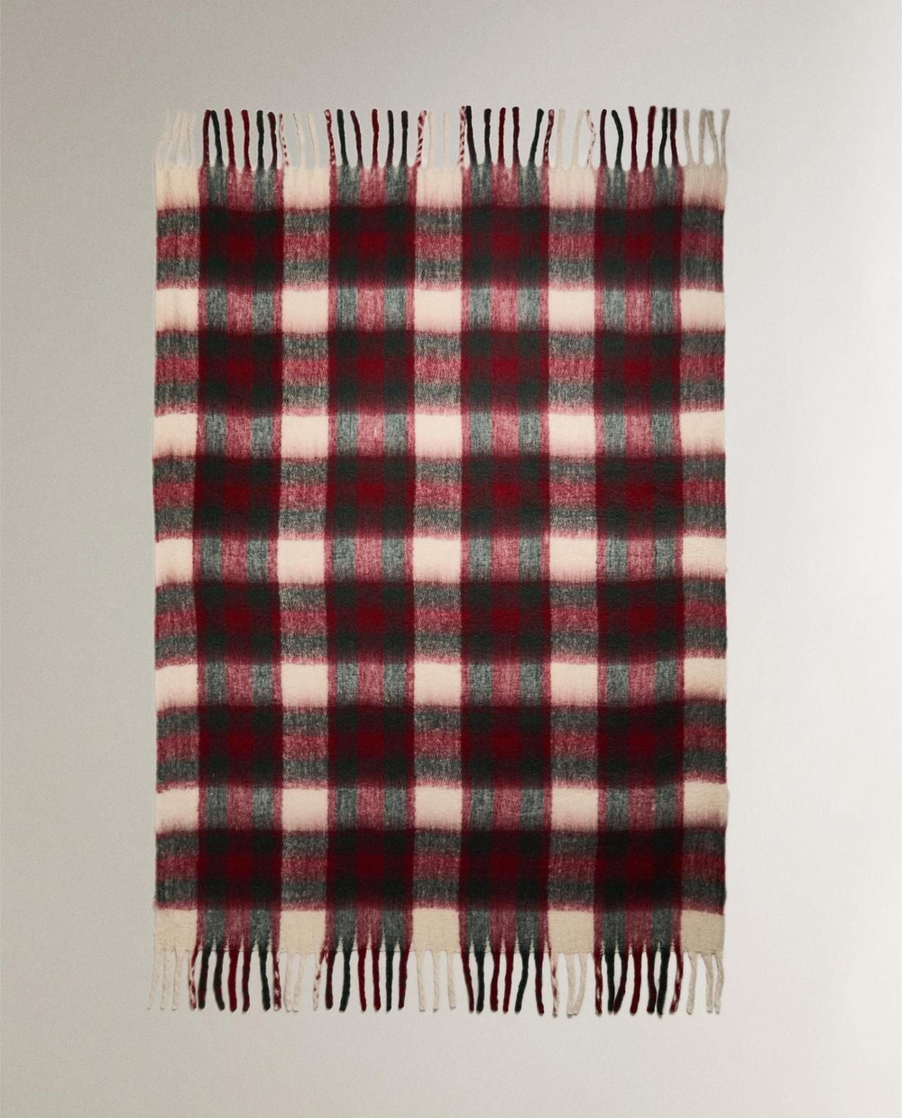Zara Home - Мягкое клетчатый плед с бахромой, красный, 140x190 см