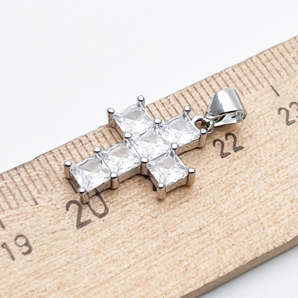 Подвеска Крест, цвет серебро (родий), фианиты, размер 20*14 мм + бейл 5 мм, цена за 1 шт