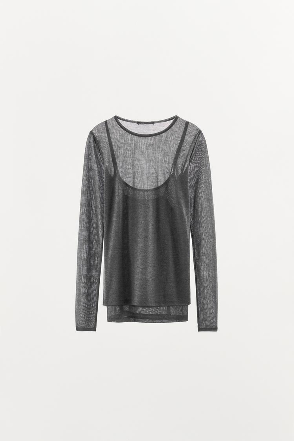 ZARA ФУТБОЛКА С ДВОЙНЫМ ЭФФЕКТОМ ИЗ МЯГКОЙ ТКАНИ, СЕРЫЙ МЕЛАНЖ