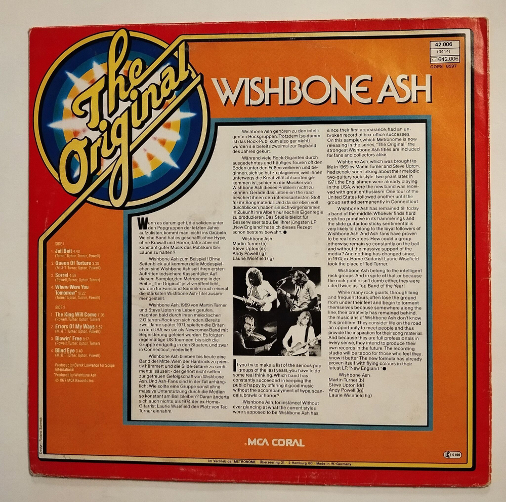 Винтажная виниловая пластинка LP Wishbone Ash The Original Wishbone Ash (Germany 1977)