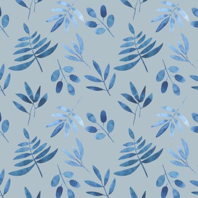 Акварельный растительный узор на серо-голубом фоне