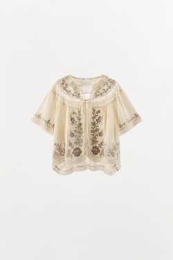 ZARA ТОП В РОМАНТИЧЕСКОМ СТИЛЕ С ВЫШИВКОЙ, ЭКРЮ