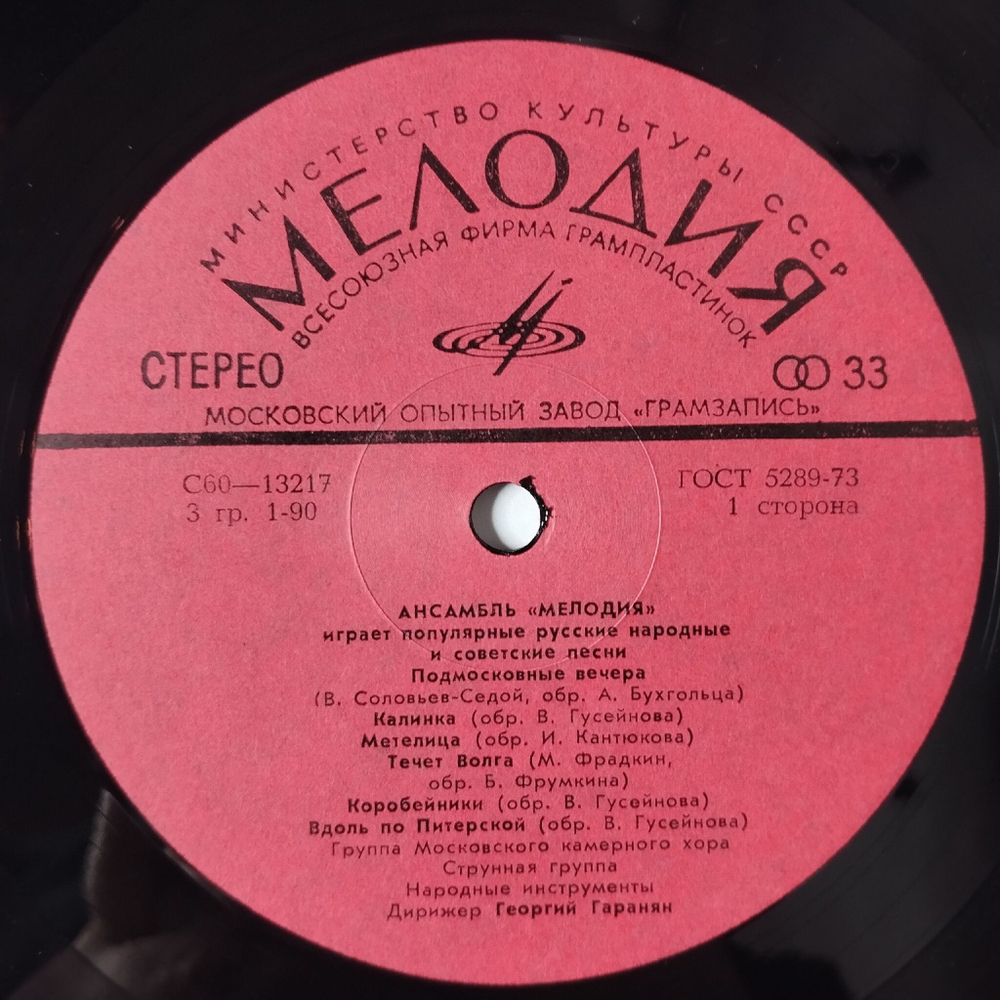 Винтажная виниловая пластинка LP Ансамбль Мелодия играет популярные русские народные и советские песни (СССР 1979)