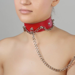 Красный кожаный ошейник с цепочкой и поводком Sitabella BDSM Accessories 3117-2