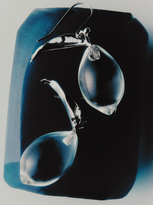 Massimo Dutti Небольшие серьги «Лимон» из стекла, серебряный