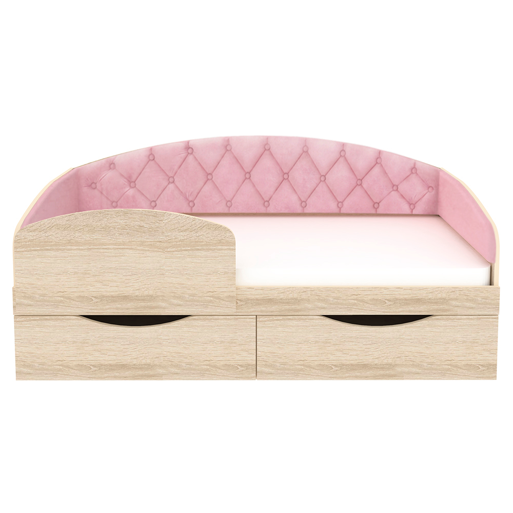 Кровать односпальная КарИВи Беллуччи с каретной стяжкой 80x160 Дуб Сонома Розовый