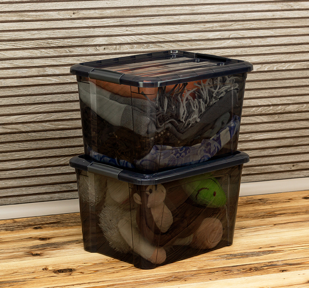 Ящик для хранения с замками КИП 15,5 л 375x285x230 чёрный прозрачный