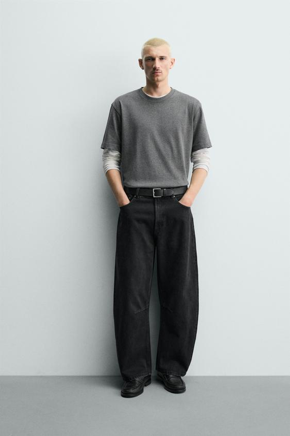 ZARA БРЮКИ BARREL FIT, ЧЕРНЫЙ