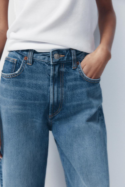 ZARA ДЖИНСЫ С ВЫСОКОЙ ПОСАДКОЙ TRF WIDE LEG, СИНИЙ