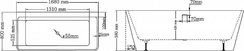 Ванна акриловая Lagard Vela lgd-vla-bw 168х80 белая,коричневая