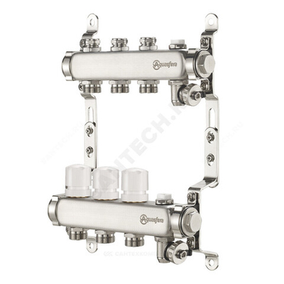 Группа коллекторная нержавеющая сталь 1" ВР/ВР 12 вых 3/4" НР под евроконус с регулирующими балансировочными клапанами 9502 Aquasfera 9502-11