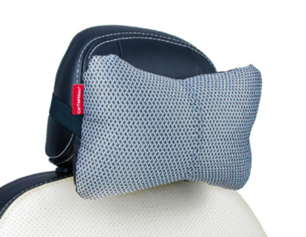 Подушка на подголовник CarFashion -«Экокожа/Жаккард» (1шт) - 41113 -Эко кож черный/св серый/шов сер