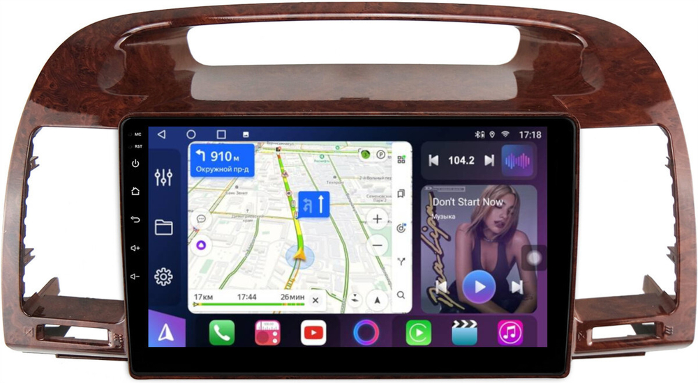 Магнитола Toyota Camry 30 2001-2006 (рамка дерево 1) - FarCar 3020M монитор 9" QLED на Android 13, 8-ядер, CarPlay, 4G SIM-слот
