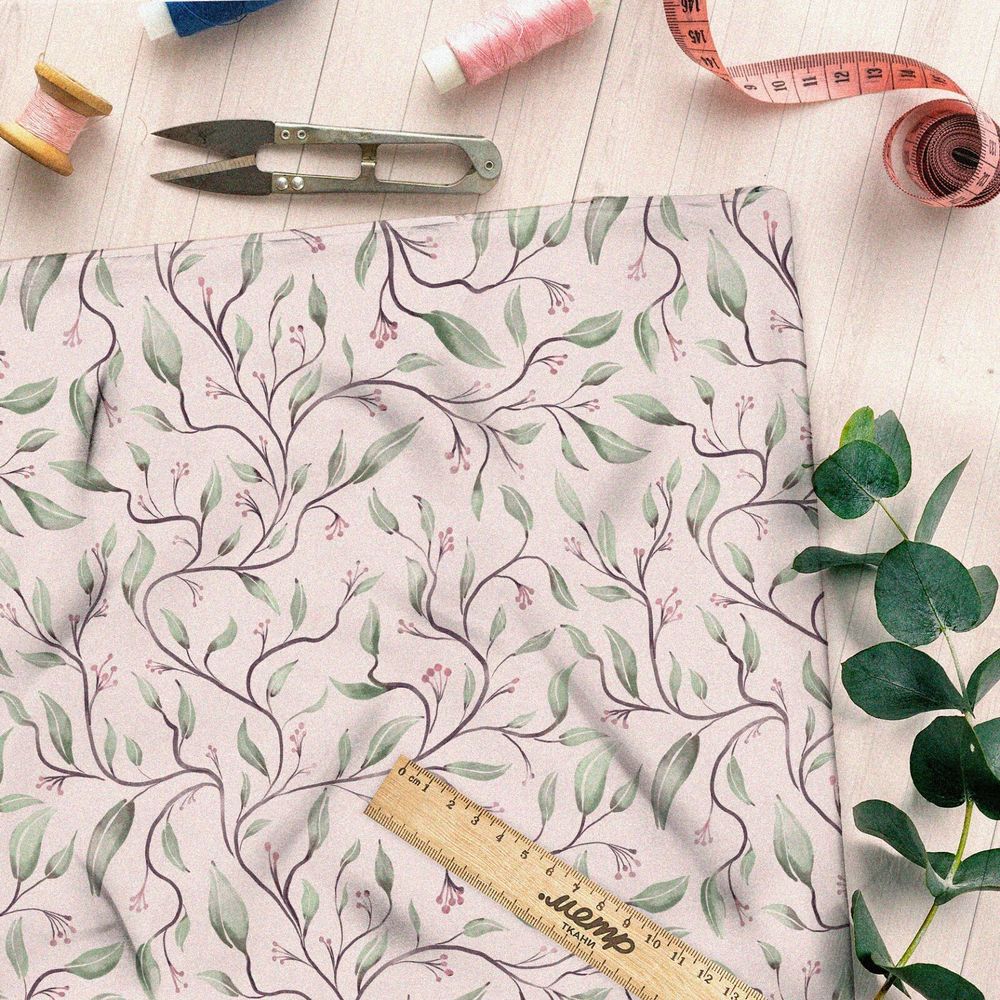 Ткань ниагара весенние листья узорные