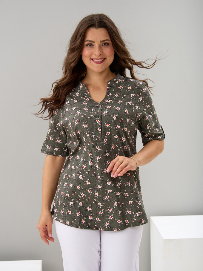 Блузка БЛ-122/хаки-цветыветочка