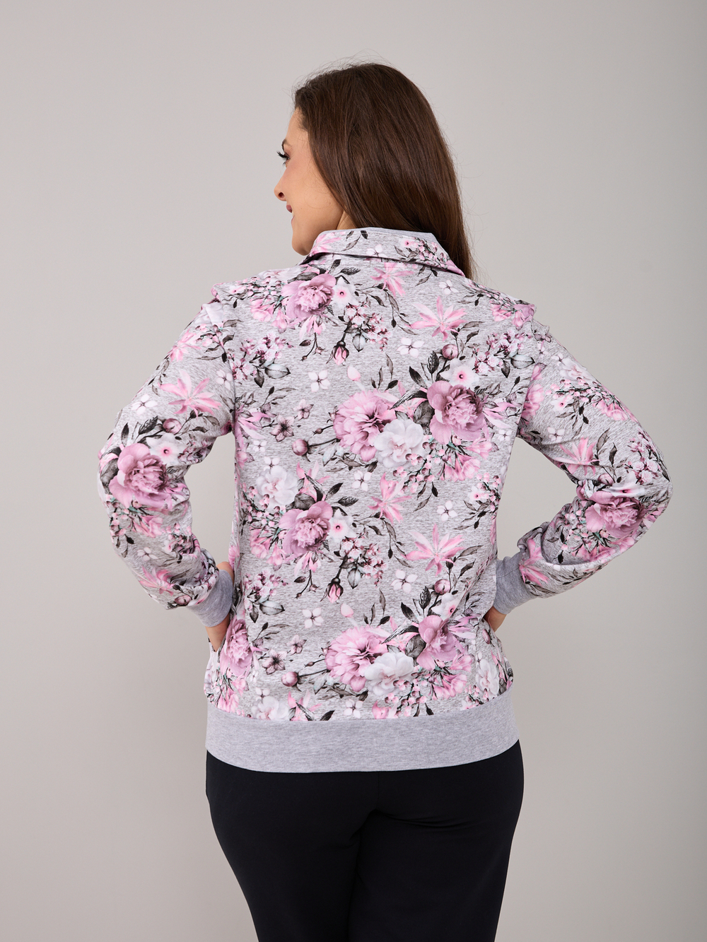 Толстовка К-184/серыймеланж-цветы