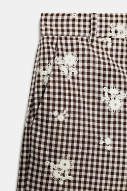 ZARA БРЮКИ-КЮЛОТЫ В КЛЕТКУ С ВЫШИВКОЙ В КОМПЛЕКТЕ, КОРИЧНЕВЫЙ/ЭКРЮ