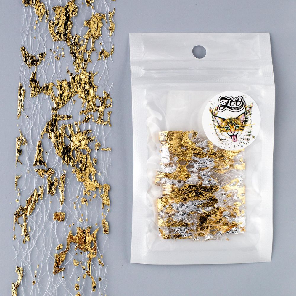 1582 Фольга "Сетка поталь" 4*25 см белый/золото