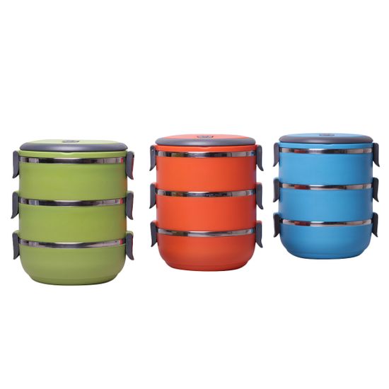 Ланч бокс тройной 2100 мл. круглый Kamille KM-2107 (пластик, нержавеющая сталь)