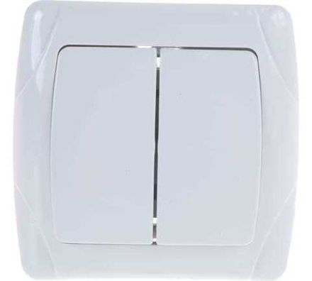 Выключатель двухклавишный "UNIVersal" серия "Маргарита", с/у, 10А, 220В, белый (еврослот) (E2331)