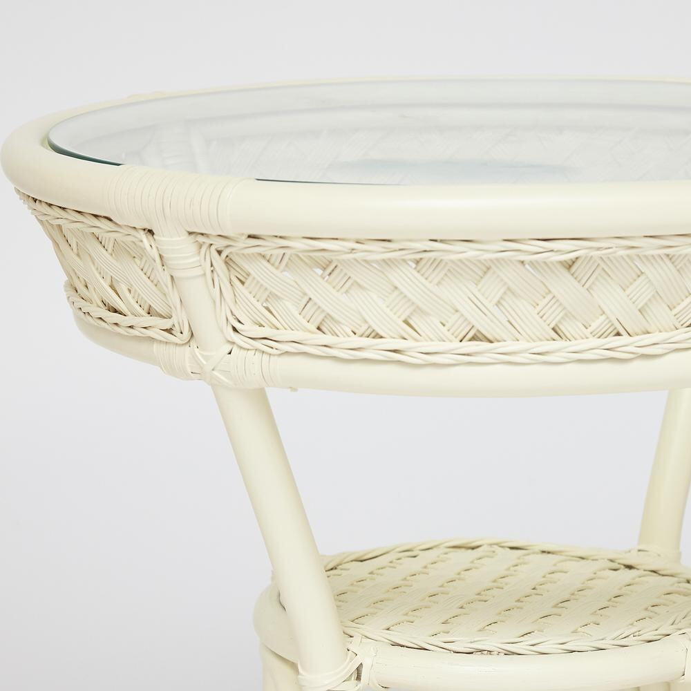 Комплект террасный ANDREA (стол кофейный со стеклом + 2 кресла + подушки) ротанг, 64х67х92см / D60х55, TCH White (белый)