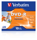 Оптический диск Verbatim DVD-R 4.7GB 16X AZO Wide Inkjet Printable ID Brand, Slim Case, 10 шт