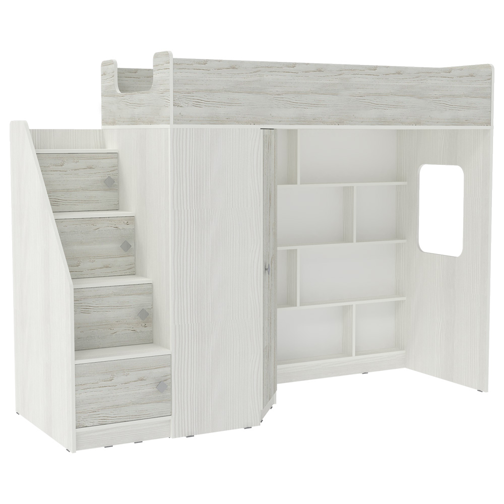 Кровать-чердак КарИВи Л-В602.3 80х190 Белое Дерево Винтерберг