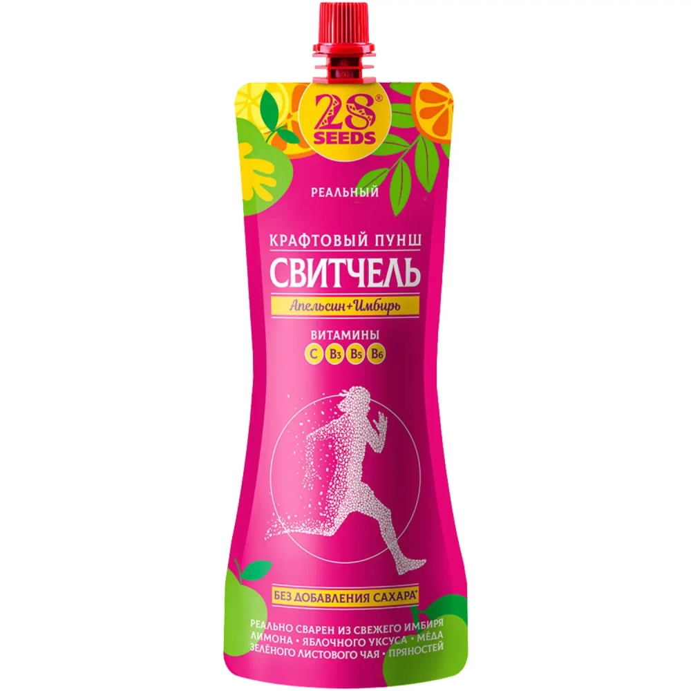 Крафтовый Пунш СВИТЧЕЛЬ «Апельсин + Имбирь» 250 мл 28SEEDS — вид спереди упаковки