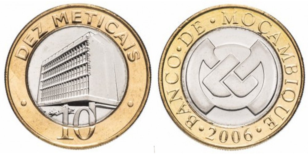 Мозамбик 10 метикалов, 2006 - 2021 Герб XF