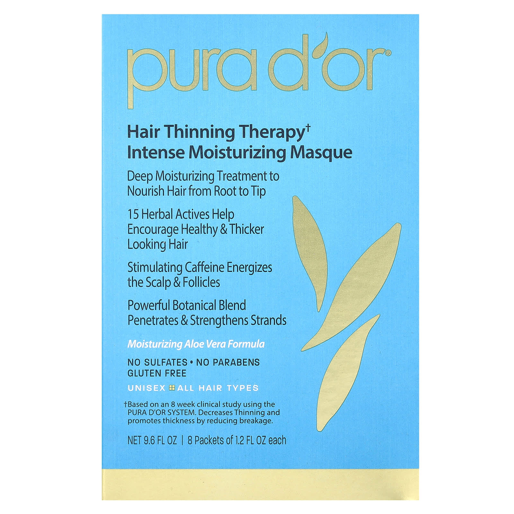 Pura D'or, средство против выпадения волос, интенсивная увлажняющая маска, 8 пакетиков по 36 мл (1,2 жидк. унции)