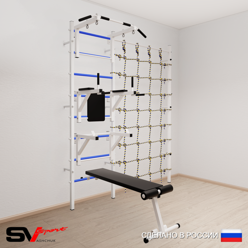 Шведская стенка Sv Sport усиленная 6070 (Турник стандарт/Брусья/Стойка/Скамья/Канатный лаз)