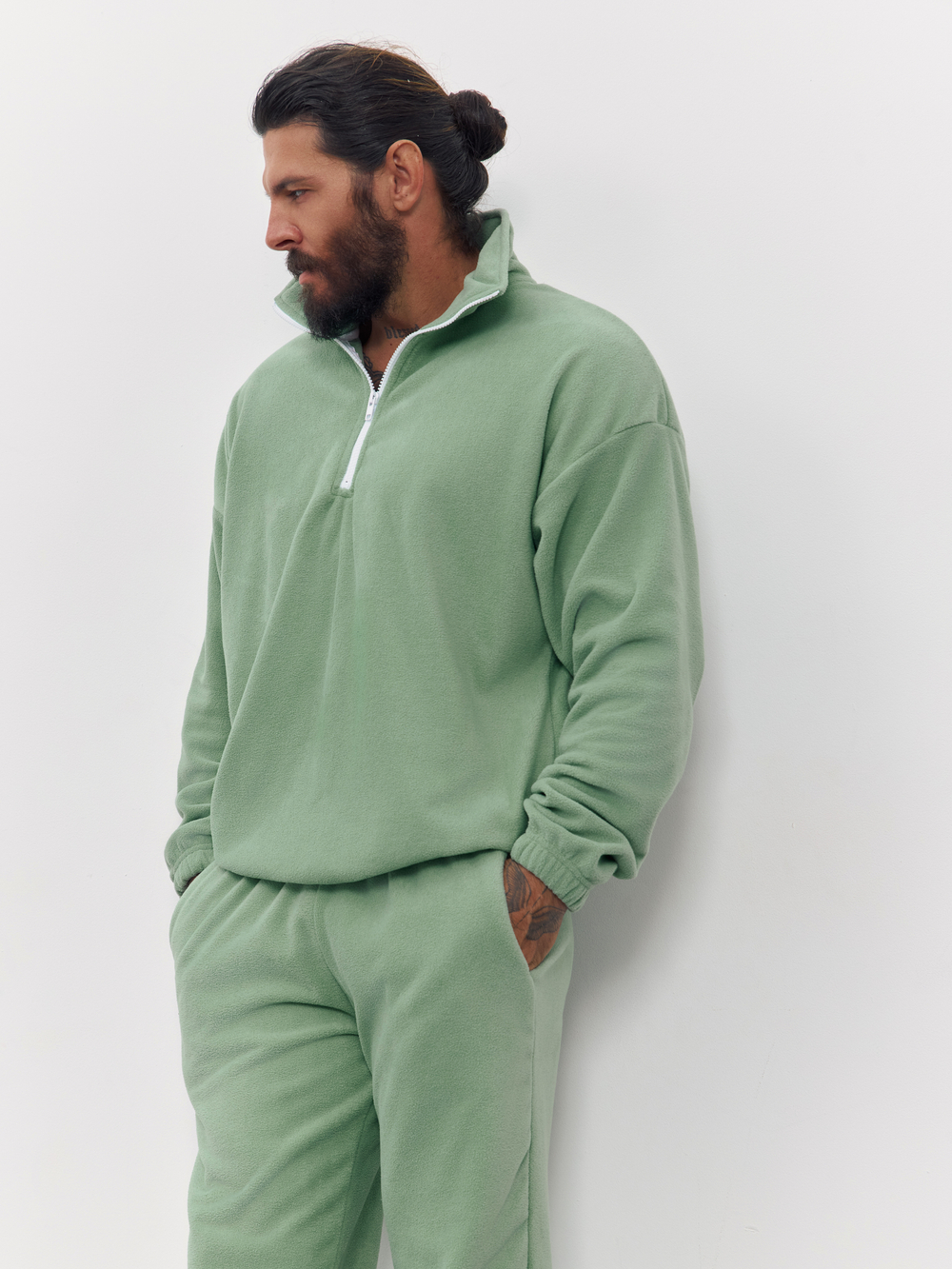 Свитшот "half zip" флисовый (зеленый)