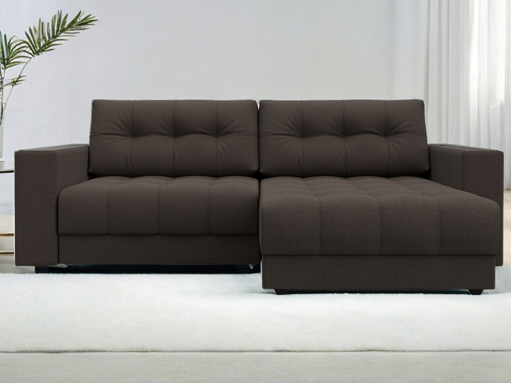 Диван угловой с декором Лига-049 НПБ, Амур 05 РОГОЖКА коричневый