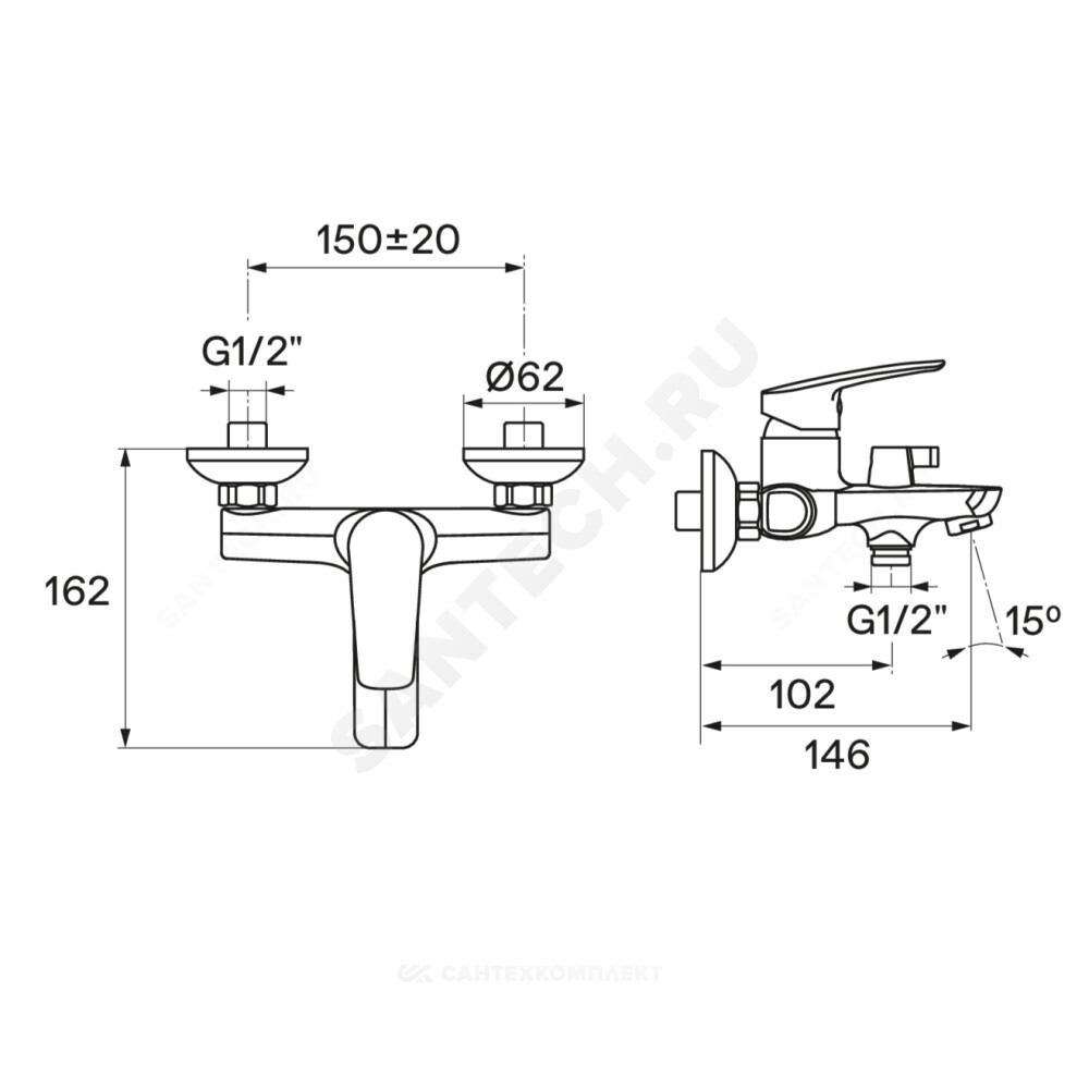 Смеситель для ванны с душем одноручный Марион Santek WH5A10006C001