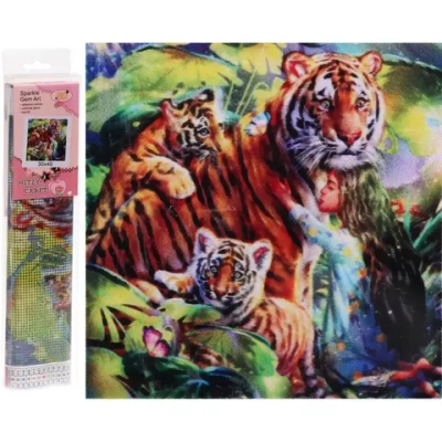 Алмазная мозаика в рулоне 30*40см полная выкладка «DIAMOND», Семейка тигров