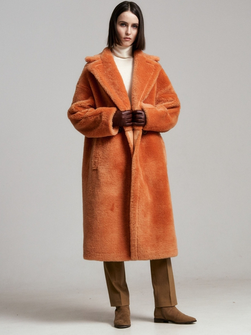 Шуба из овечьей шерсти чебурашка пальто тедди, SilverFox (арт. S1207rm09bz)