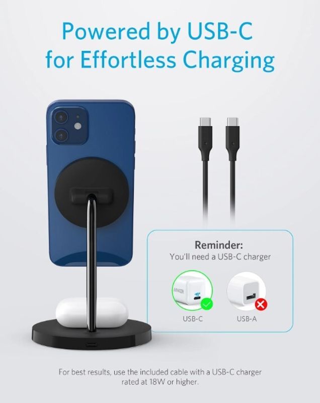 Беспроводное зарядное устройство Anker PowerWave Magnetic 2-in-1 Stand A25611Y1 (Черное)