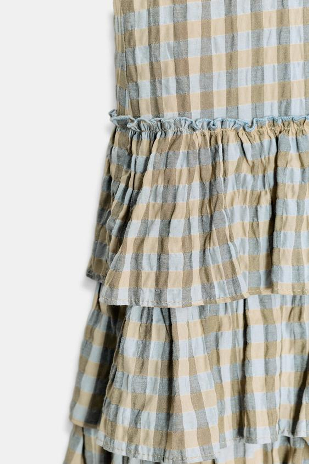 ZARA МИНИ-ПЛАТЬЕ В КЛЕТКУ С ВОЛАНАМИ, СЕРЫЙ/БЕЖЕВЫЙ